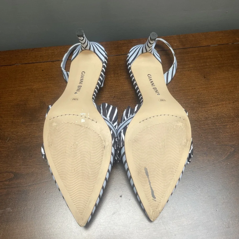 Gianni Bini Women Pointed Toe Stripped Ruffle Sling Back Size 10 M Tres Chic! - Picture 9 of 12